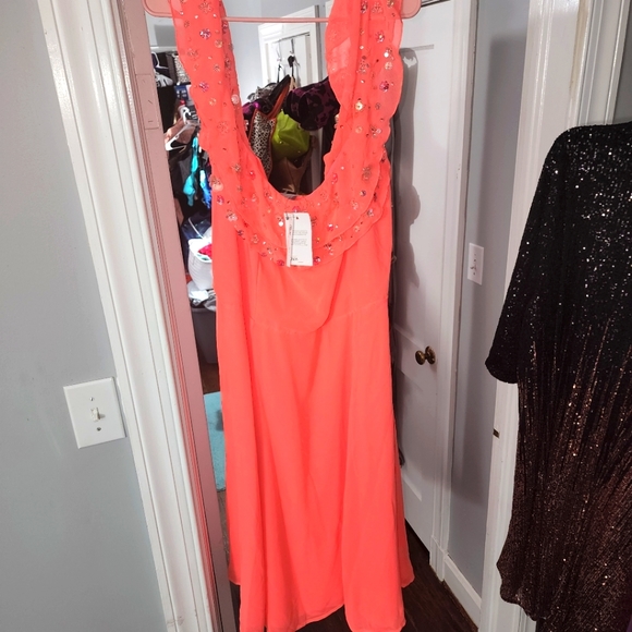 NWT ASOS CURVE NEON ORANGE EMBELLISHED DRESS SIZE 18 - Picture 4 of 13